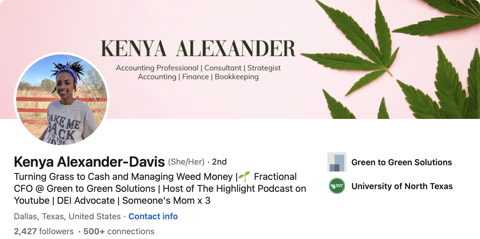 Kenya Alexander-Davis cannabis influencer