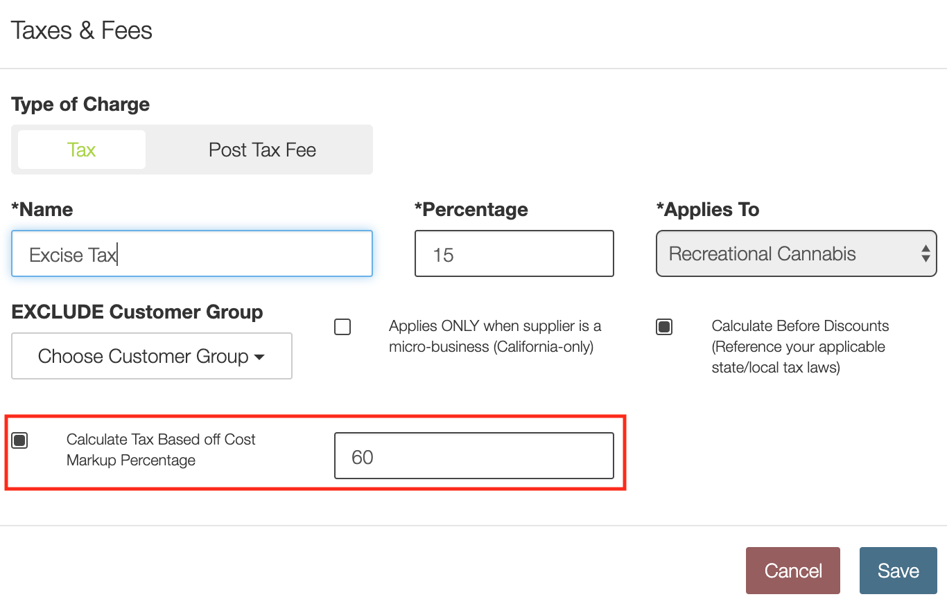 set up taxes in cannabis pos