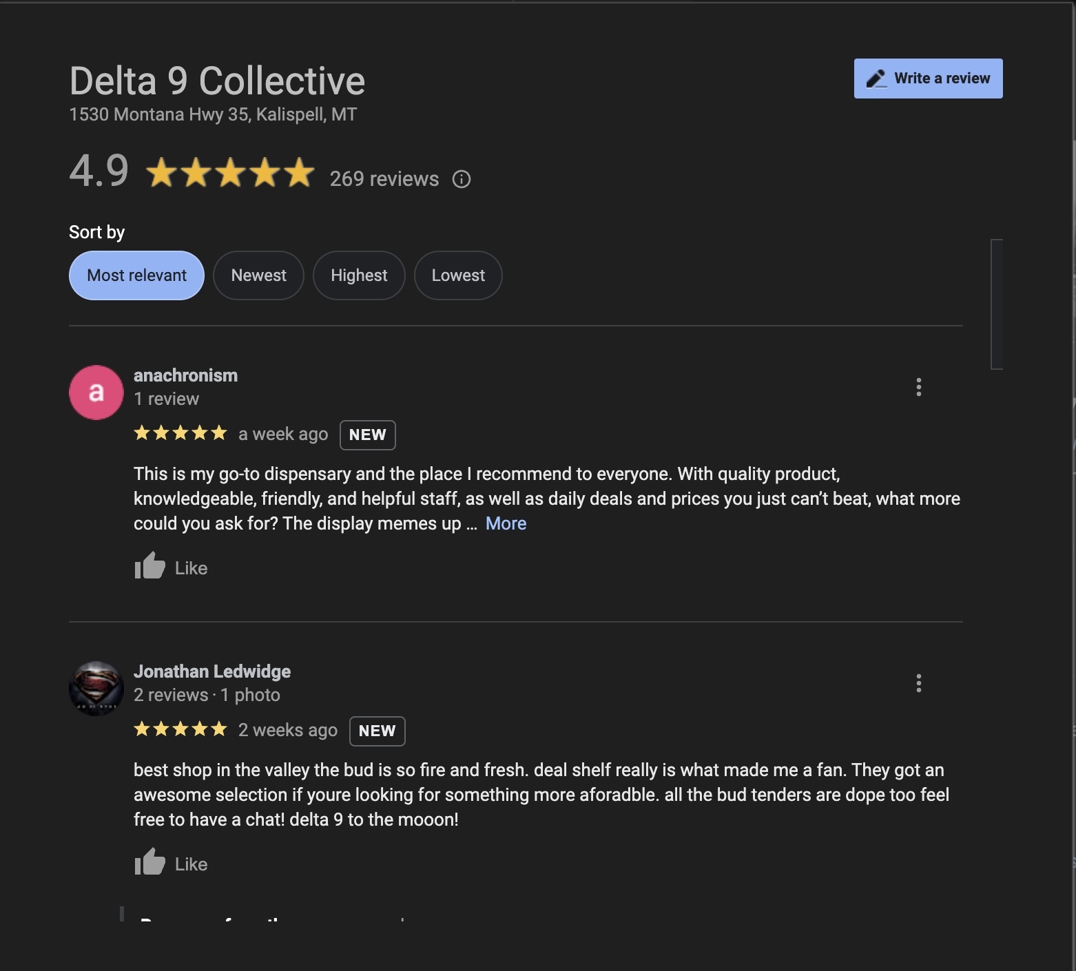 Delta 9 Collective Google My Business