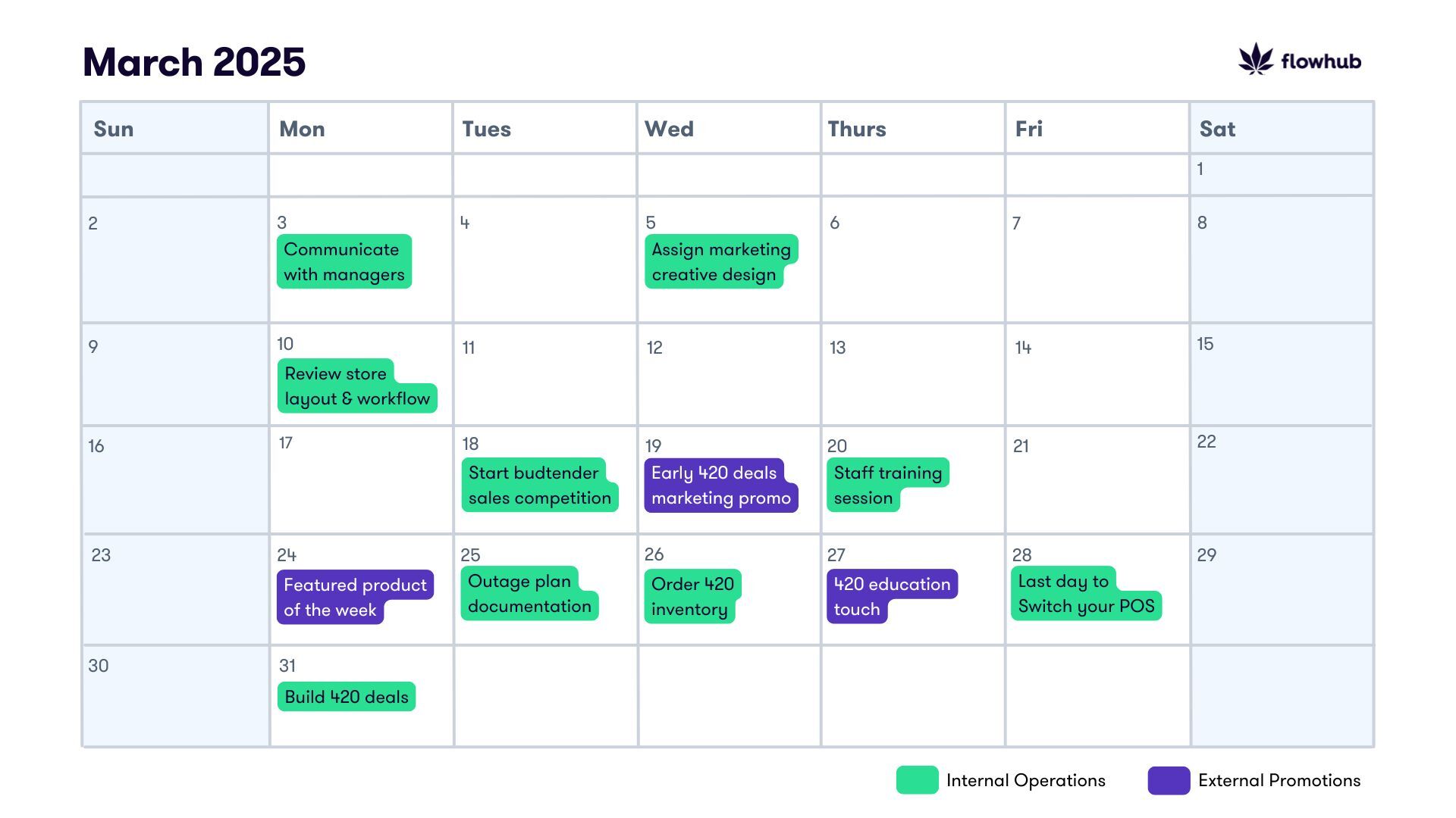 March 2025 Dispensary Promotion Calendar