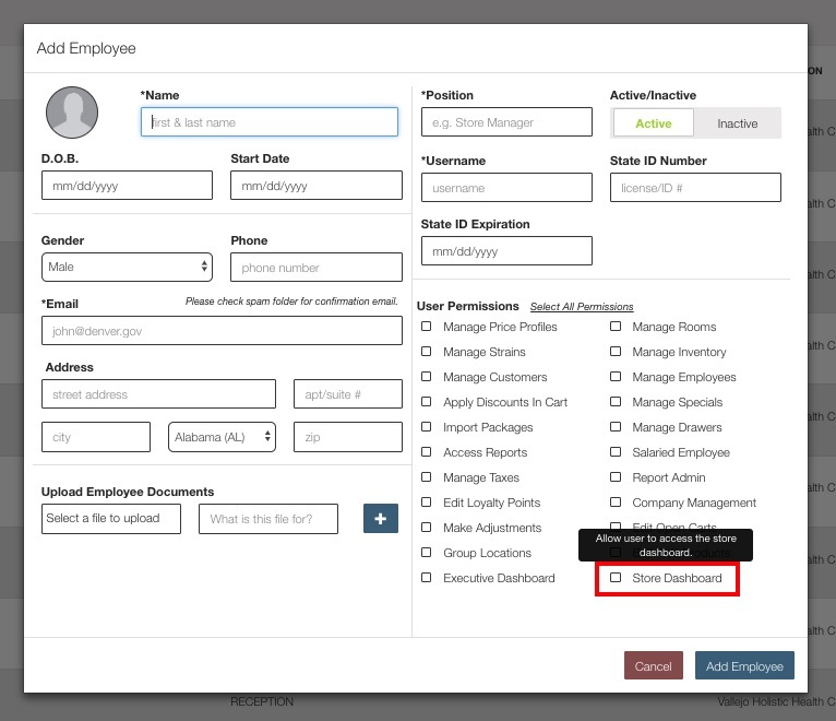 cannabis point of sale permissions