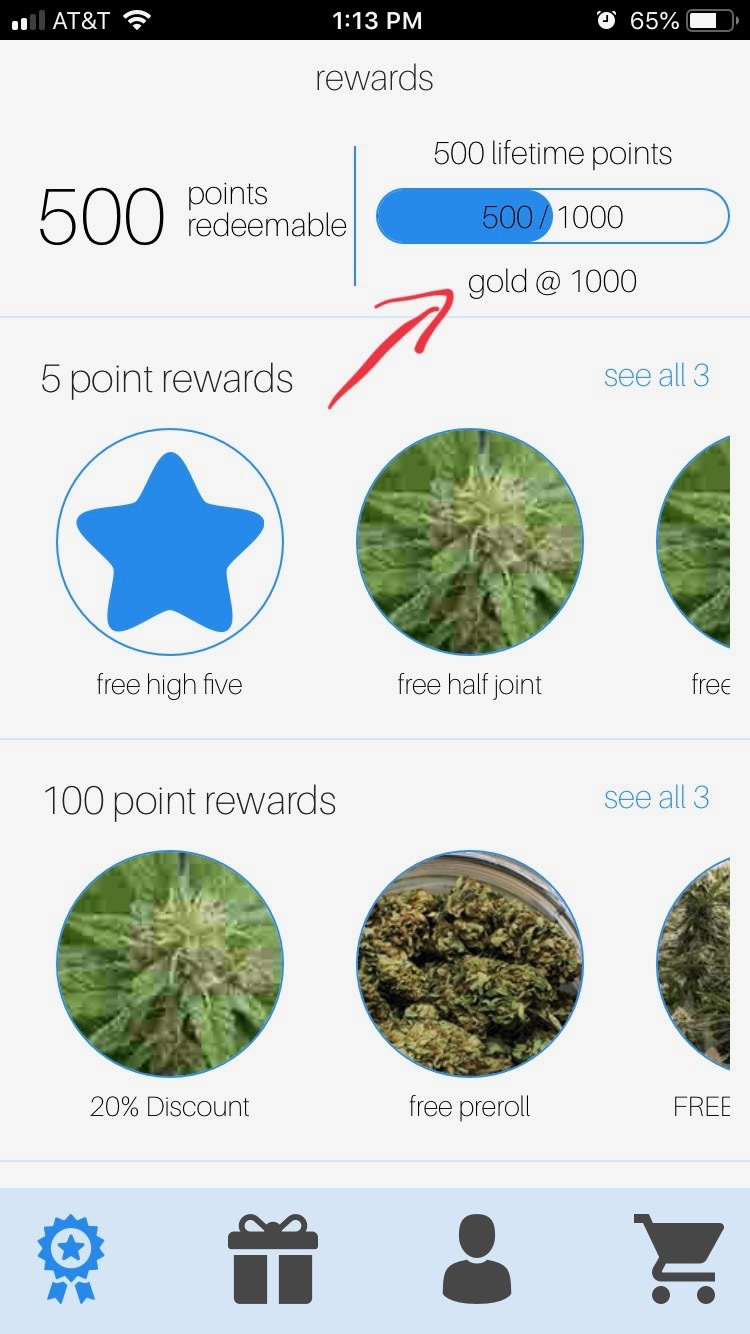 Reward point tracking for cannabis dispensary