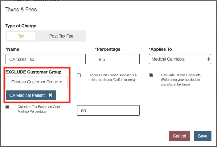 taxes for specific user groups California dispensary