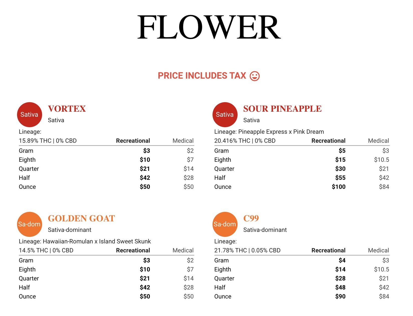 cannabis dispensary menu